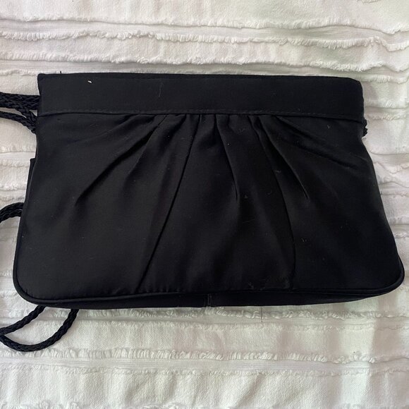 VINTAGE 1950s Pappagallo BLACK Satin Evening Tension Clutch Bag Purse - Picture 1 of 6
